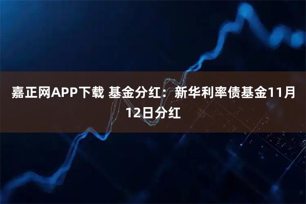 嘉正网APP下载 基金分红：新华利率债基金11月12日分红