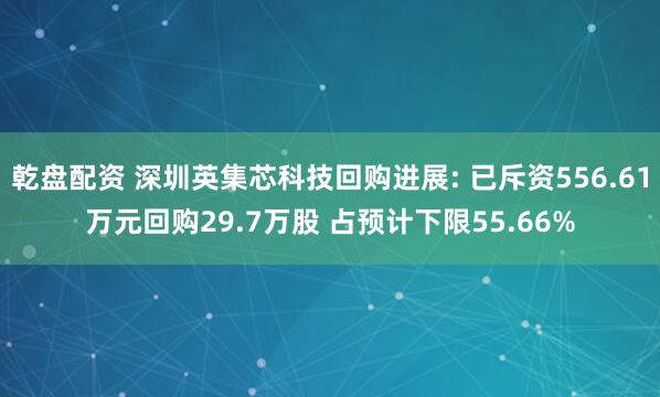 乾盘配资 深圳英集芯科技回购进展: 已斥资556.61万元回购29.7万股 占预计下限55.66%